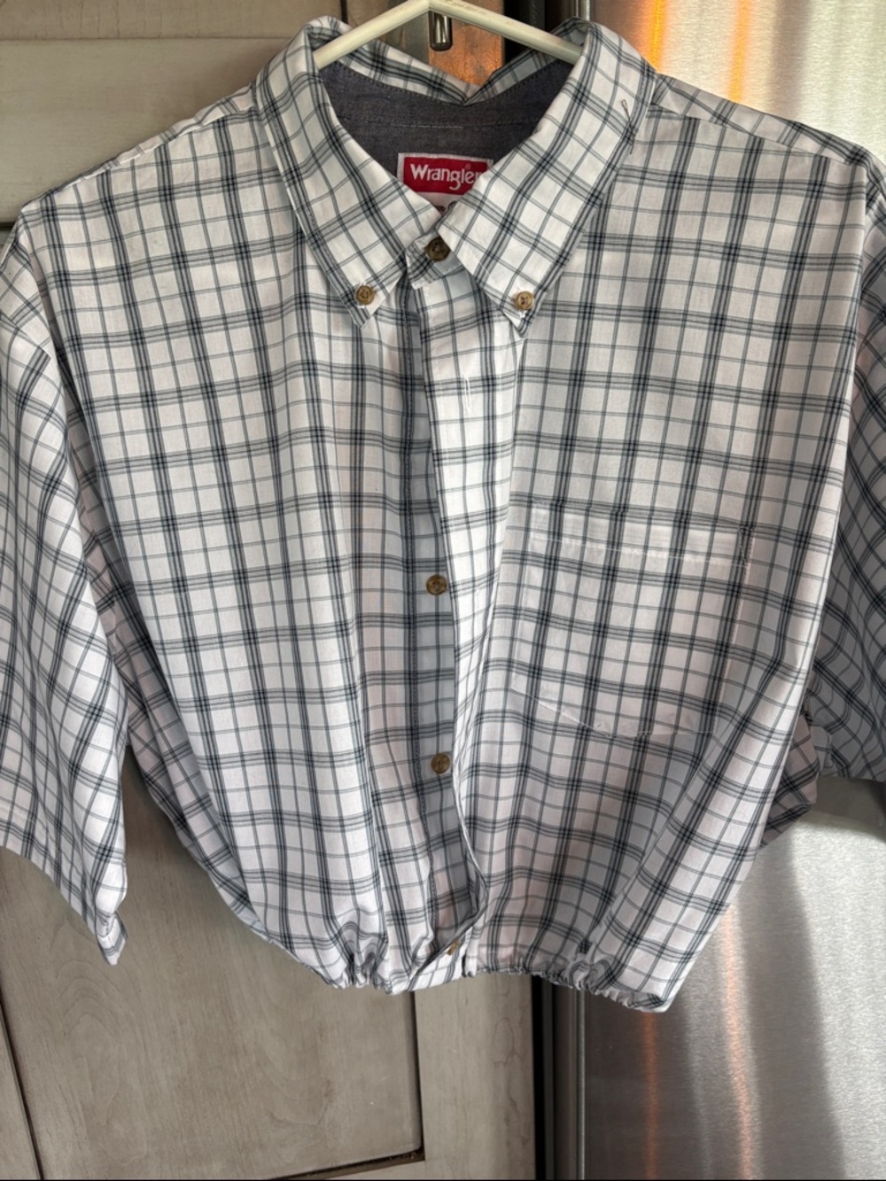 Wrangler White Plaid Button-Down Shirt with Gray Checks elastic waist s/m